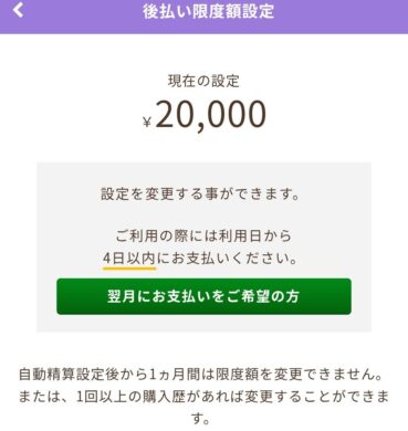 ヴェルニの後払い設定について